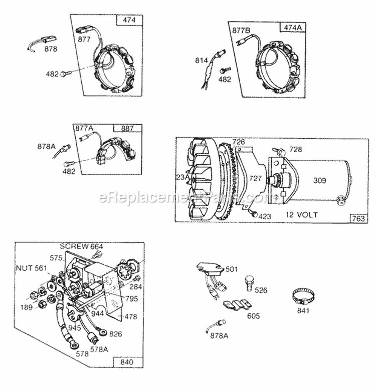 Electric StarterAlternator Diagram and Parts List for 195431-0210-04  Briggs and Stratton Engine